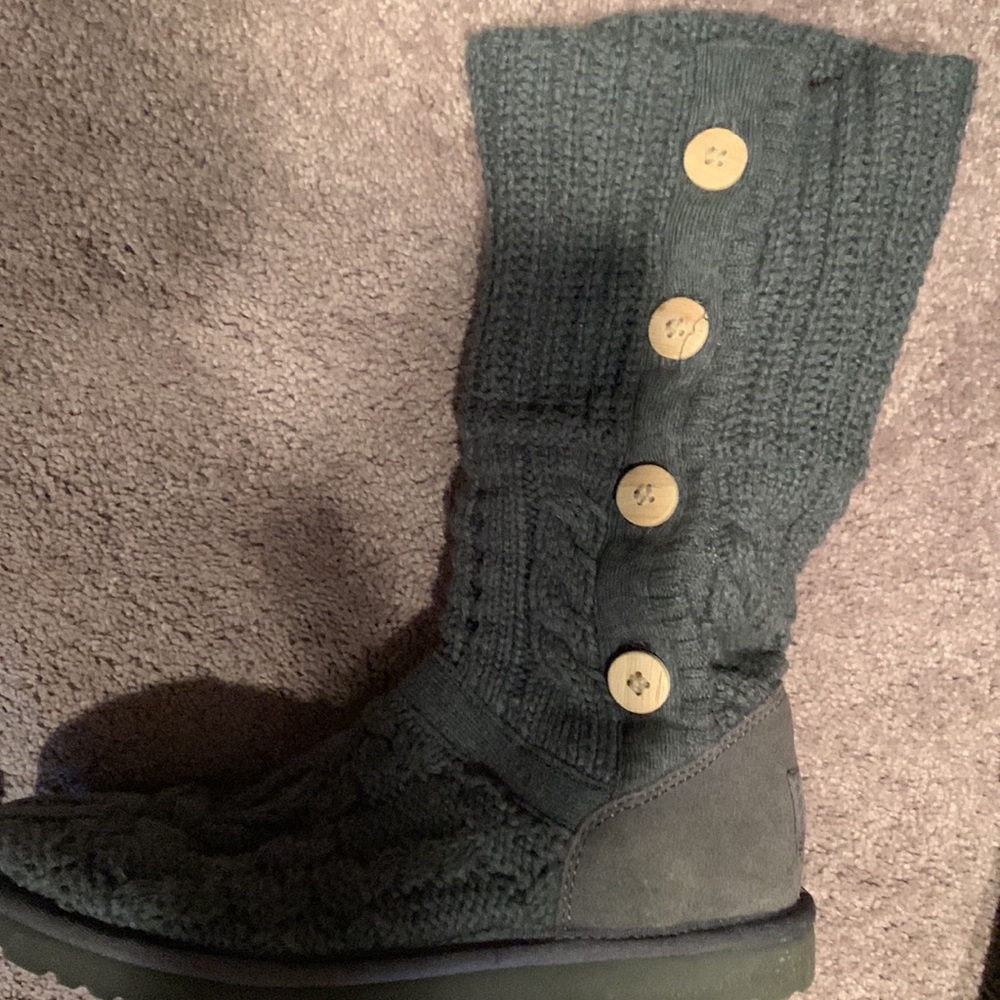UGG gray knit sweater booties mid calf height